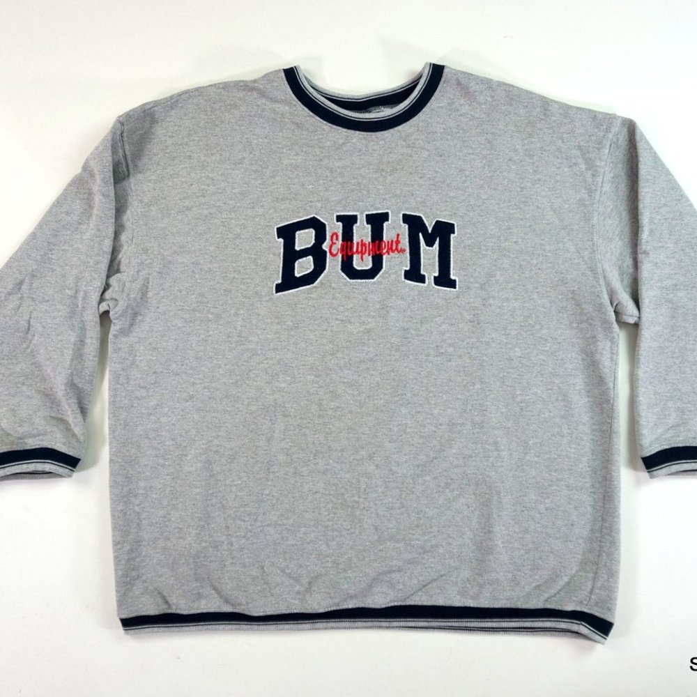 Vintage Bum Equipment Sweatshirt Grey Blue Pullover Spell Out Size S/M Classic!